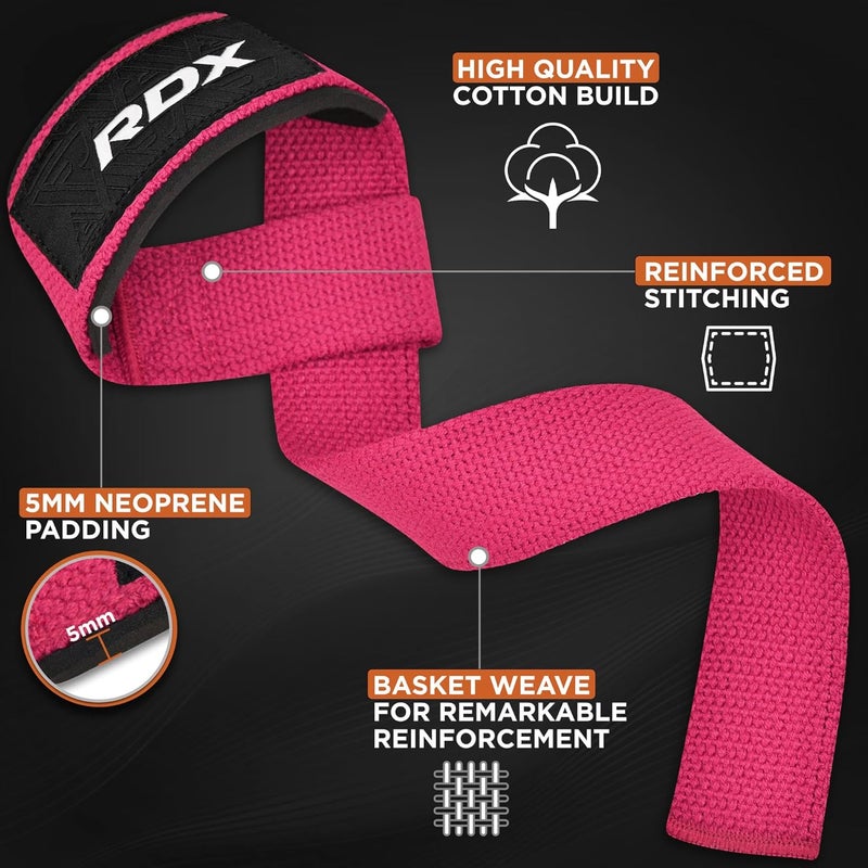 Rdx Lifting Straps for Weightlifting –100% Cotton Heavy Duty Gym Wrist Strap with 5MM Neoprene Padding, 60CM Anti-Slip Hand Grip Wraps for Deadlifts Powerlifting Workouts Strength Training, Men Women - Image 2